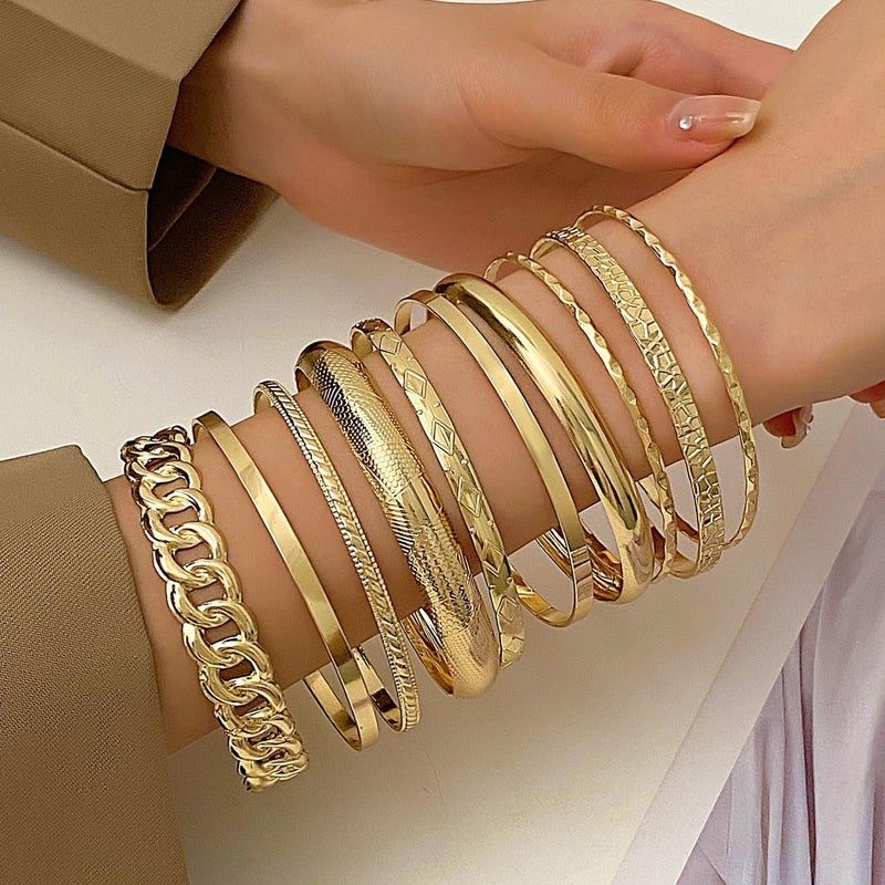 RINTOLER Store 16Pcs Gold Bangle Bracelets for Women - Multi Layer Stackable Textured Bracelets Boho Jewelrys Set. - Image 2